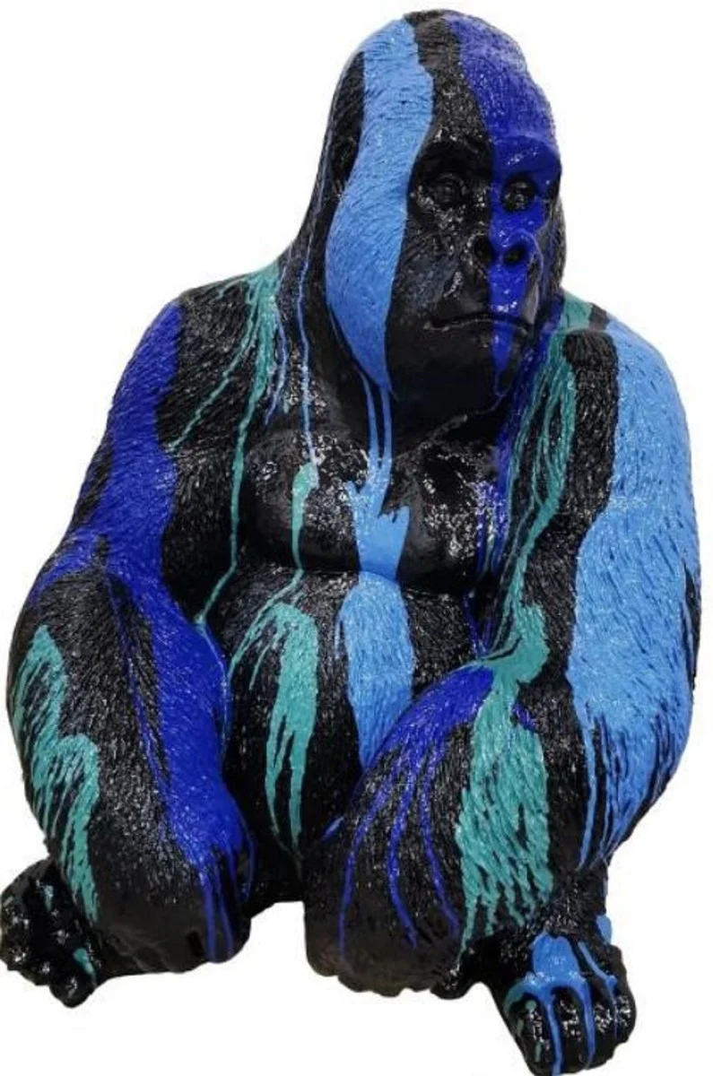 Casa Padrino Luxus Deko Skulptur Gorilla Affe Schwarz / Blau / Türkis H. 75 cm - Wetterbeständige Gartendeko Figur - Deko Figur - Deko Tierfigur - Garten Deko - Luxus Deko Accessoires