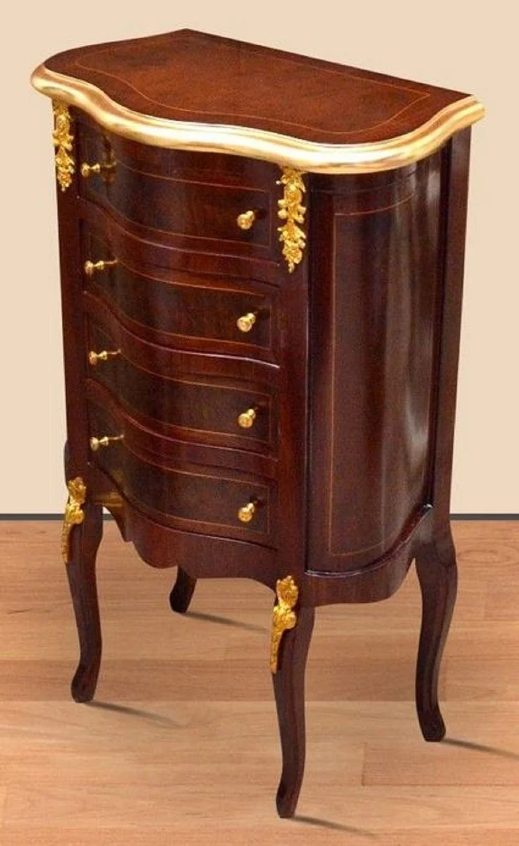 Casa Padrino Barock Nachtkommode Dunkelbraun / Gold - Handgefertigte Massivholz Kommode im Barockstil - Antik Stil Nachttisch - Beistelltisch mit 4 Schubladen - Barock Möbel
