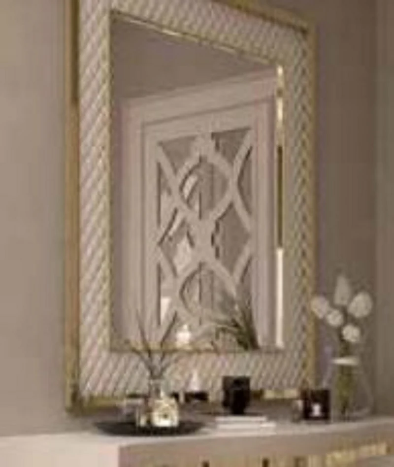Casa Padrino Luxus Wandspiegel Weiß / Gold 88 x 6 x H. 126 cm - Moderner Wohnzimmer Spiegel mit Metallrahmen - Schlafzimmer Spiegel - Garderoben Spiegel - Luxus Kollektion
