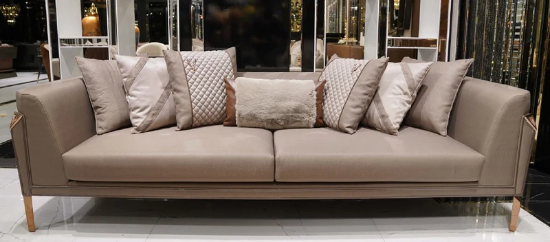 Casa Padrino Luxus Sofa Grau / Dunkelbraun / Kupfer - Wohnzimmer Sofa - Hotel Sofa - Wohnzimmer Möbel - Hotel Möbel - Luxus Möbel - Wohnzimmer Einrichtung - Luxus Einrichtung - Luxus Qualität