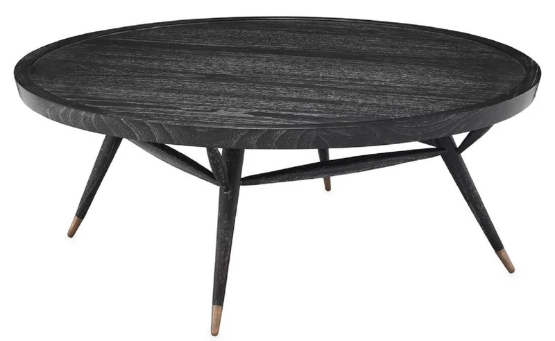 Casa Padrino Luxus Couchtisch Schwarzgrau / Antik Messing Ø 100 x H. 38,5 cm - Runder Massivholz Wohnzimmertisch - Luxus Wohnzimmer Möbel