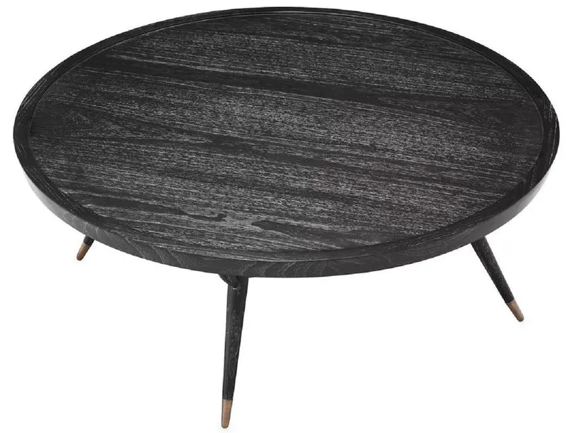 Casa Padrino Luxus Couchtisch Schwarzgrau / Antik Messing Ø 100 x H. 38,5 cm - Runder Massivholz Wohnzimmertisch - Luxus Wohnzimmer Möbel