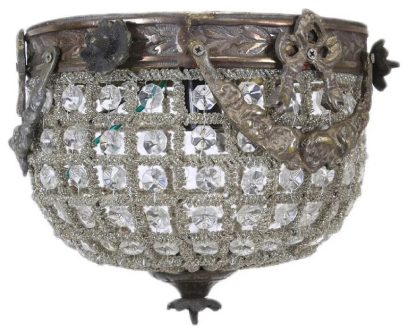Casa Padrino Barock Kristall Deckenleuchte Oxidiert Ø 20 cm - Runde Deckenlampe im Barockstil - Barock Leuchten - Edel & Prunkvoll