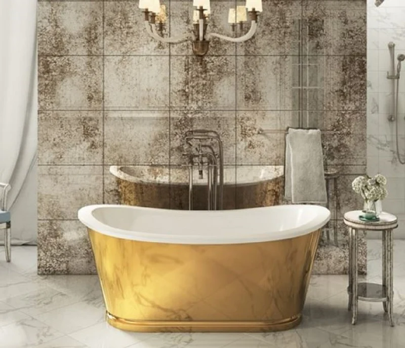 Casa Padrino Luxus Jugendstil Badewanne Gold / Weiß 167,5 x 76,1 x H. 71,1 cm - Freistehende Retro Badewanne - Luxus Jugendstil Badezimmer Möbel