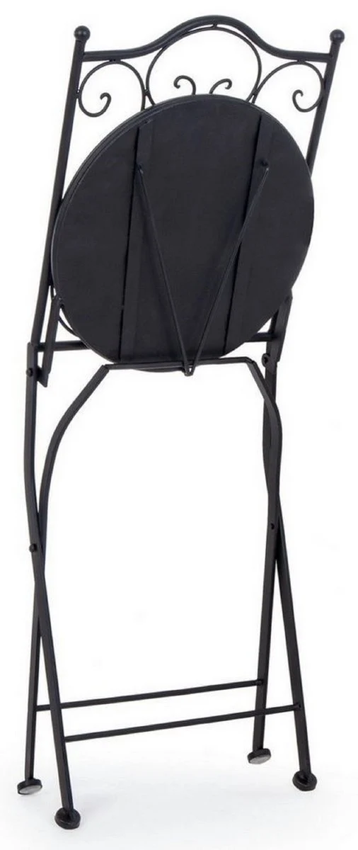 Casa Padrino Jugendstil Gartenstuhl 4er Set Schwarz / Mehrfarbig 39 x 47 x H. 92 cm - Klappbare Stühle mit edlen Keramik Platten - Nostalgische Garten & Gastronomie Möbel