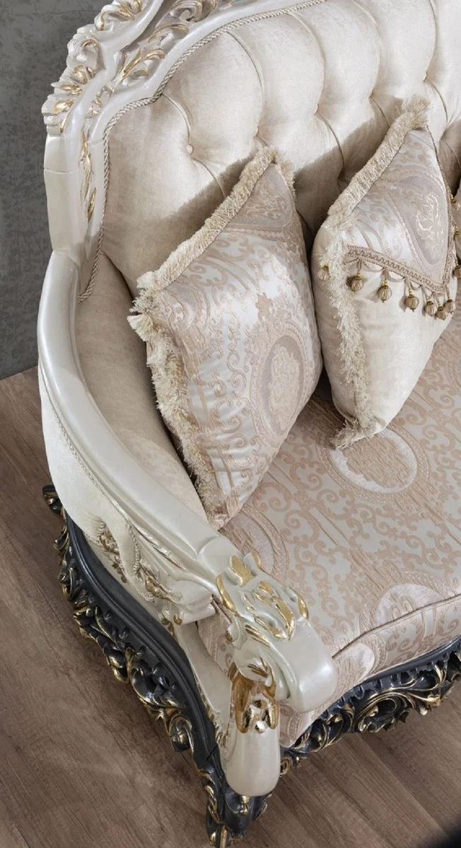 Casa Padrino Luxus Barock Sofa Creme / Beige / Weiß / Grau / Gold - Prunkvolles Wohnzimmer Sofa mit elegantem Muster - Barock Wohnzimmer & Hotel Möbel - Edel & Prunkvoll