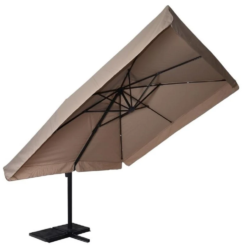 Casa Padrino Luxus Ampelschirm mit Ständer Anthrazit / Naturfarben 300 x 300 cm - Garten Sonnenschirm - Terrassen Sonnenschirm - Balkon Sonnenschirm - Garten Terrassen Balkon Accessoires
