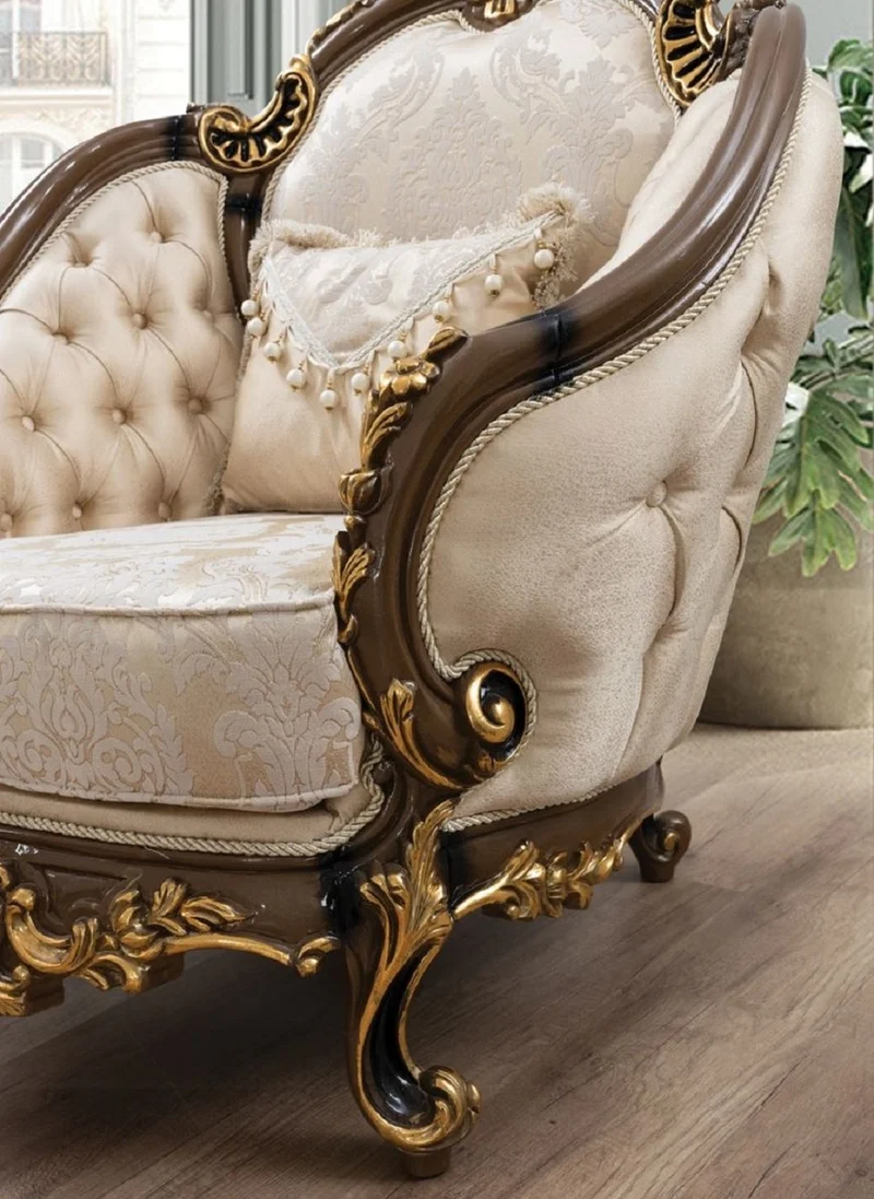 Casa Padrino Luxus Barock Sessel Gold / Braun / Schwarz / Gold - Prunkvoller Wohnzimmer Sessel mit elegantem Muster - Barock Wohnzimmer & Hotel Möbel - Edel & Prunkvoll