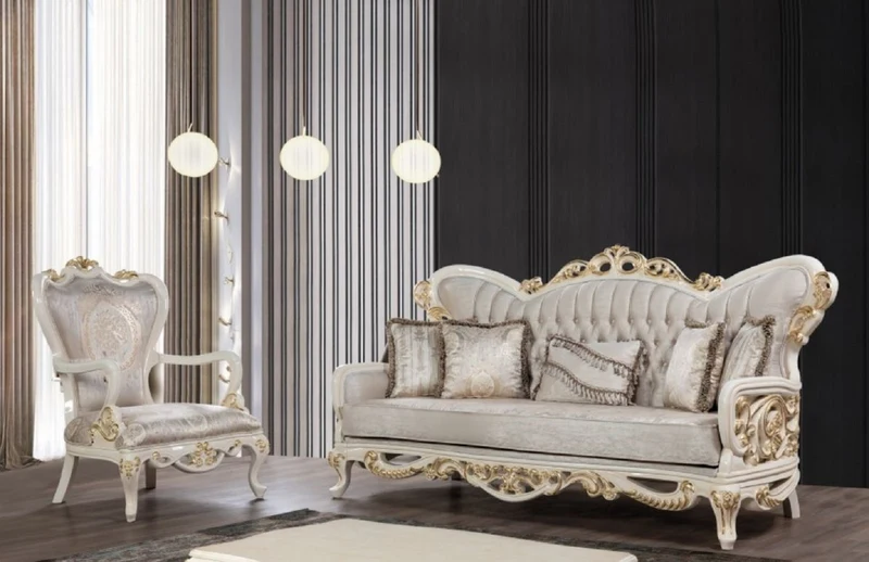 Casa Padrino Luxus Barock Sessel Beige / Braun / Naturfarben - Prunkvoller Wohnzimmer Sessel mit elegantem Muster - Barock Wohnzimmer Möbel