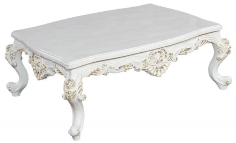 Casa Padrino Luxus Barock Couchtisch Weiß / Gold - Prunkvoller Massivholz Wohnzimmertisch im Barockstil - Barock Wohnzimmer Möbel - Edel & Prunkvoll