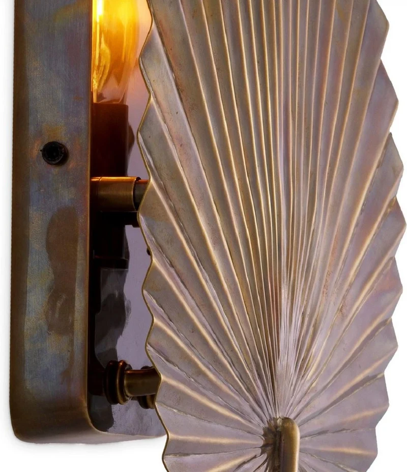 Casa Padrino Luxus Wandleuchte Vintage Messing 30,5 x 8,5 x H. 40 cm - Messing Wandlampe im Palmenblatt Design - Hotel & Restaurant Leuchte