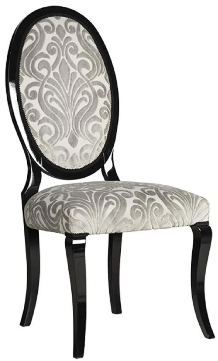 Casa Padrino Luxus Jugendstil Esszimmerstuhl 6er Set Grau / Schwarz 51 x 48 x H. 106 cm - Elegante Küchenstühle mit Muster - Barock & Jugendstil Esszimmer Möbel - Luxus Qualität