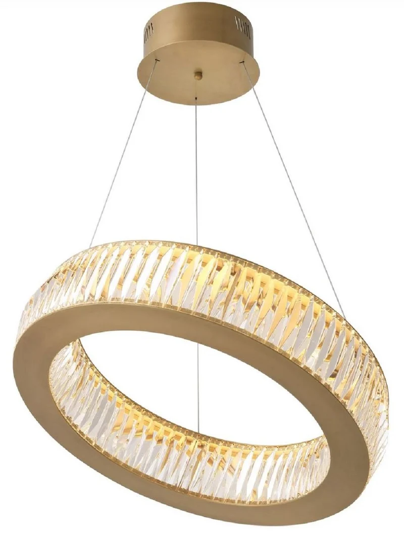 Casa Padrino Luxus LED Kronleuchter Antik Messing Ø 63 x H. 13-200 cm - Runder Wohnzimmer Kronleuchter mit Kristallglas - Luxus Qualität