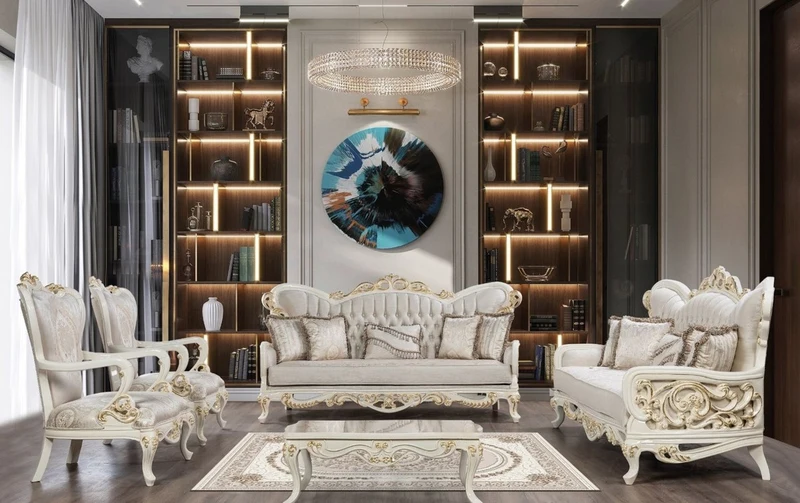 Casa Padrino Luxus Barock Sofa Silber / Weiß / Gold - Handgefertigtes Barockstil Wohnzimmer Sofa mit elegantem Muster - Prunkvolle Barock Wohnzimmer Möbel