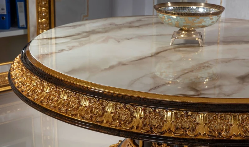 Casa Padrino Luxus Barock Konferenztisch Weiß / Dunkelbraun / Gold - Prunkvoller Massivholz Büro Tisch im Barockstil - Barock Büro Möbel - Edel & Prunkvoll