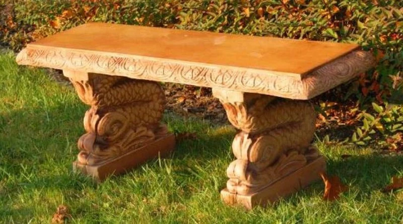 Casa Padrino Gartenbank Fisch Beige 124 x 37 x H. 47 cm - Orientalische Stein Bank - Parkbank - Orientalische Garten & Terrassen Möbel