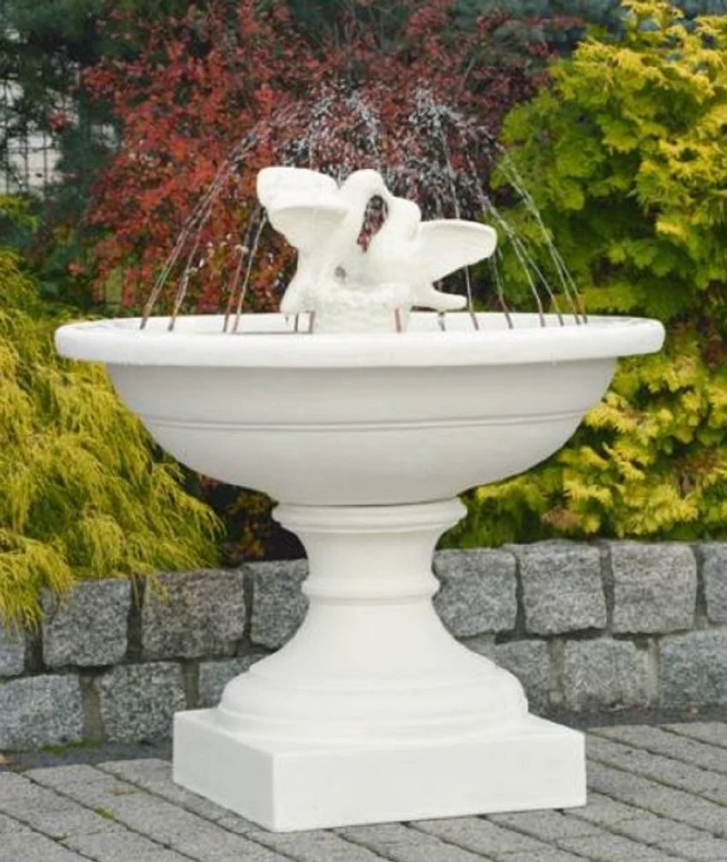 Casa Padrino Jugendstil Springbrunnen Tauben Weiß Ø 102 x H. 110 cm - Prunkvoller Gartenbrunnen - Gartendeko Brunnen - Barock & Jugendstil Garten Deko Accessoires