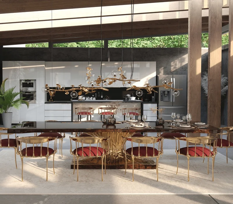 Casa Padrino Luxus Designer Esstisch Braun / Gold 330 x 130 x H. 76 cm - Rechteckiger Esszimmertisch - Italienische Luxus Esszimmer Möbel - Luxus Einrichtung - Luxus Qualität - Made in Italy