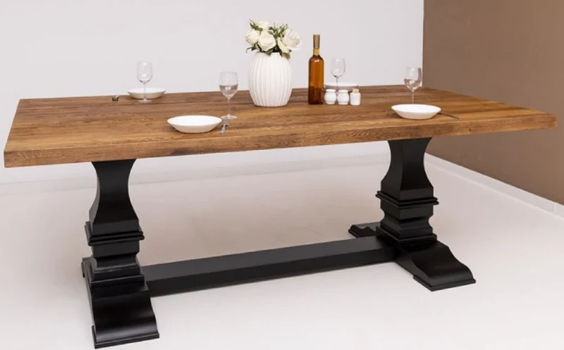 Casa Padrino Landhausstil Esstisch Braun / Schwarz 220 x 120 x H. 78 cm - Rechteckiger Massivholz Küchentisch - Landhausstil Massivholz Esszimmer Möbel