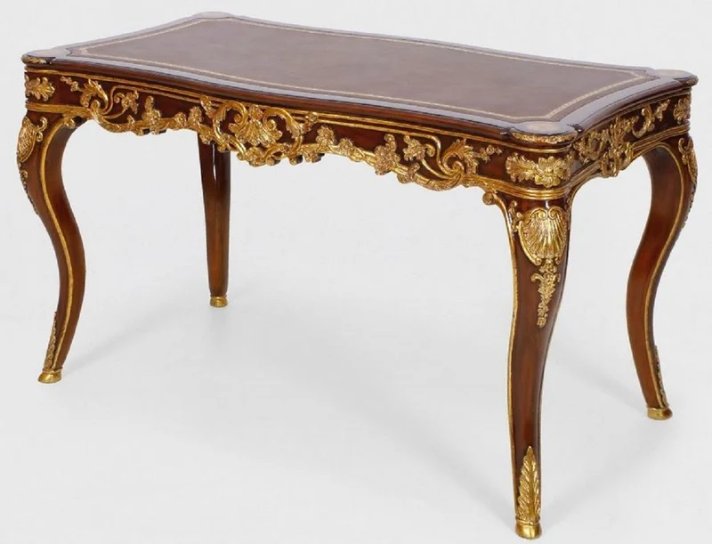 Casa Padrino Luxus Barock Schreibtisch mit Schublade Braun / Gold - Prunkvoller Bürotisch im Barockstil - Barock Büromöbel - Barockstil Büro Möbel - Luxus Möbel im Barockstil - Barock Einrichtung