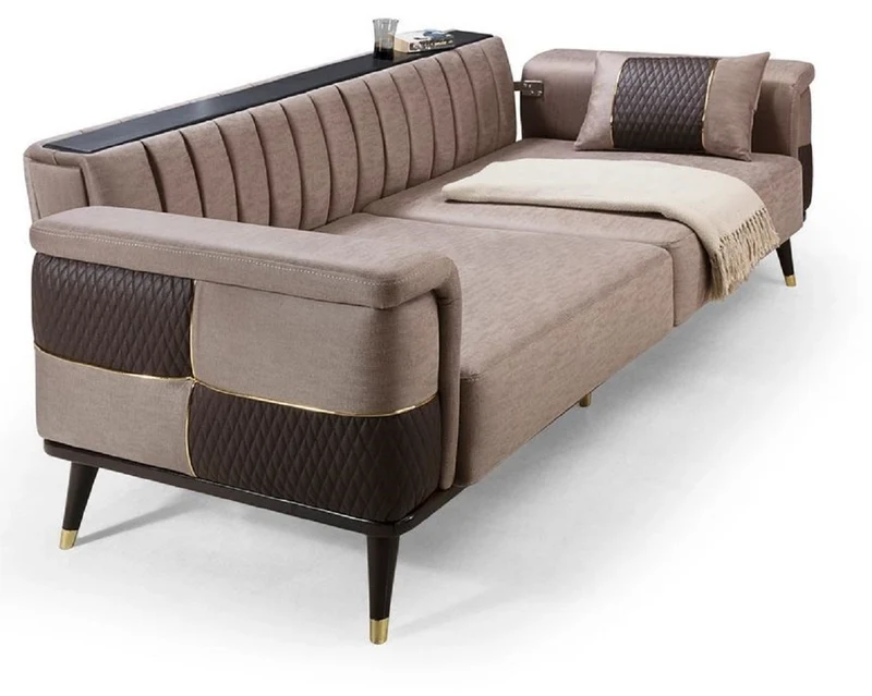Casa Padrino Luxus Schlafsofa Braun / Dunkelbraun / Gold 225 x 94 x H. 83 cm - Modernes Wohnzimmer Sofa - Wohnzimmer Möbel