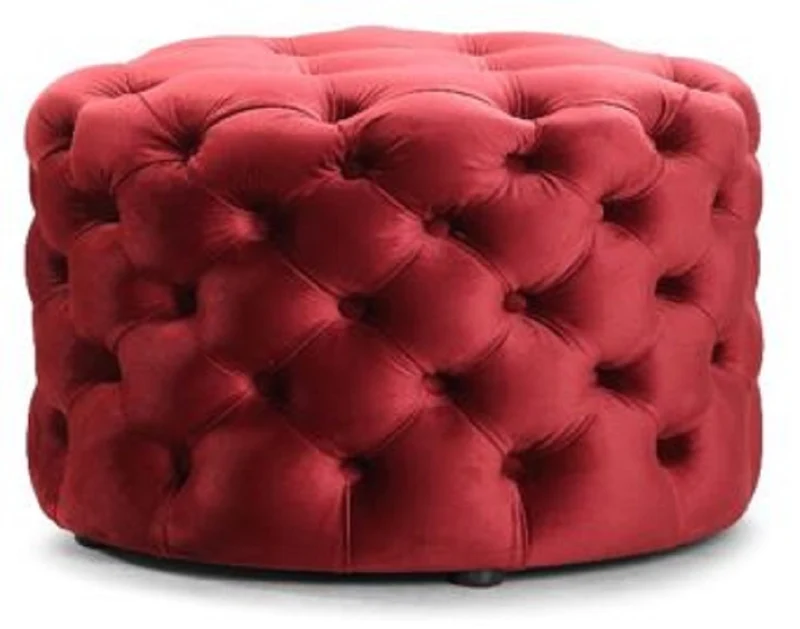 Casa Padrino Luxus Chesterfield Fußhocker Rot Ø 80 x H. 48 cm - Runder Sitzhocker - Chesterfield Hocker - Chesterfield Wohnzimmer Möbel
