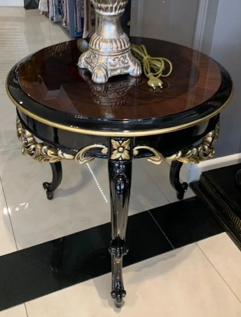 Casa Padrino Luxus Barock Beistelltisch Braun / Schwarz / Gold - Handgefertigter Massivholz Tisch im Barockstil - Barock Wohnzimmer Möbel - Edel & Prunkvoll