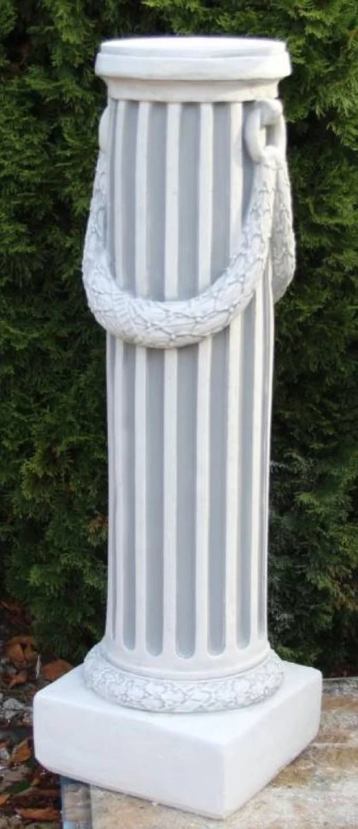 Casa Padrino Barock Säule Weiß / Grau 30 x 30 x H. 116 cm - Prunkvolle Gartensäule im Barockstil - Gartendeko Stein Säule - Barock Garten & Terrassen Deko Accessoires