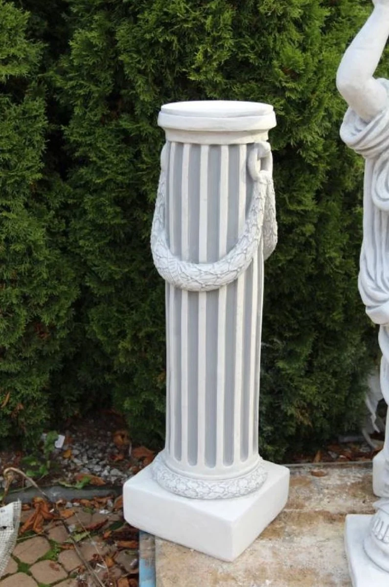 Casa Padrino Barock Säule Weiß / Grau 30 x 30 x H. 116 cm - Prunkvolle Gartensäule im Barockstil - Gartendeko Stein Säule - Barock Garten & Terrassen Deko Accessoires