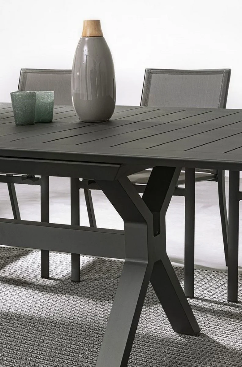 Casa Padrino Luxus Gartentisch Anthrazit 180-240 x 100 x H. 76 cm - Ausziehbarer Esstisch aus pulverbeschichtetem Aluminium - Luxus Garten & Terrassen Tisch - Luxus Garten & Terrassen Möbel