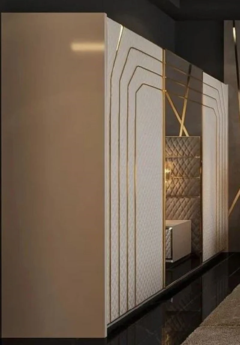 Casa Padrino Luxus Art Deco Schlafzimmerschrank Grau / Gold 270 x H. 230 cm - Verspiegelter Kleiderschrank mit 3 Schiebetüren - Art Deco Schlafzimmer & Hotel Möbel - Luxus Kollektion
