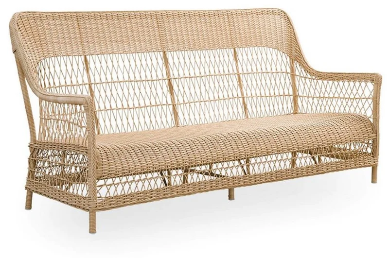 Casa Padrino Luxus Gartensofa mit Sitzkissen Naturfarben / Weiß 191 x 79 x H. 95 cm - Wetterbeständiges Garten & Terrassen Sofa - Garten & Terrassen Möbel - Luxus Qualität