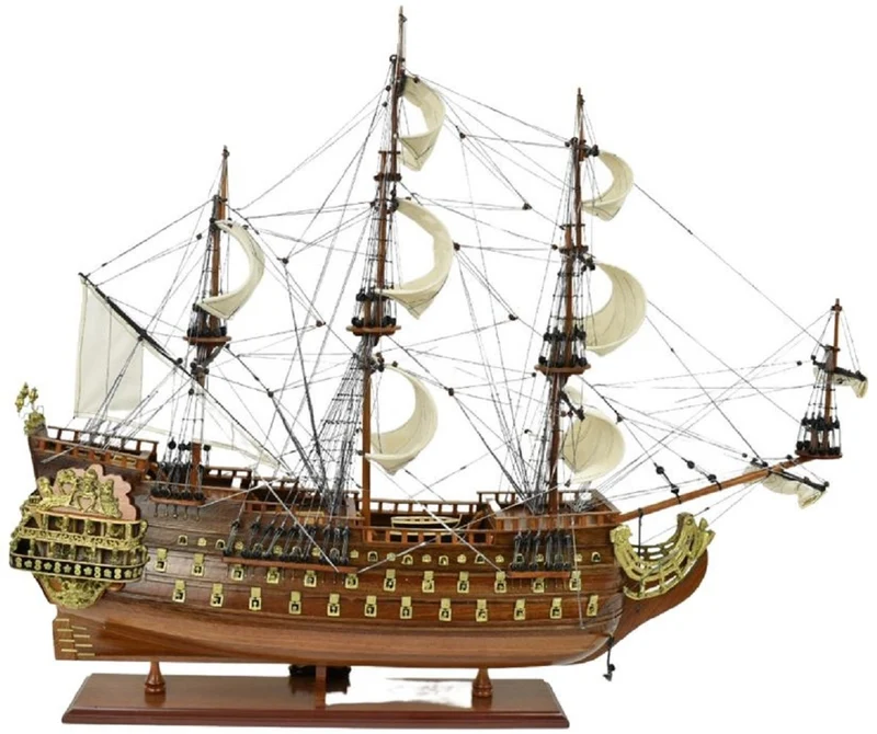 Casa Padrino Luxus Flaggschiff Soleil Royal Braun 95 x 29 x H. 90 cm - Handgefertigtes Deko Schiff - Holzschiff - Segelschiff - Kriegsschiff - Modellschiff - Wohnzimmer Deko - Deko Accessoires