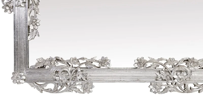 Casa Padrino Barock Spiegel Silber 112 x 6 x H. 224 cm - Prunkvoller Wandspiegel mit eleganten Verzierungen - Barock Garderoben Spiegel - Barockstil Wandspiegel - Barock Möbel - Edel & Prunkvoll