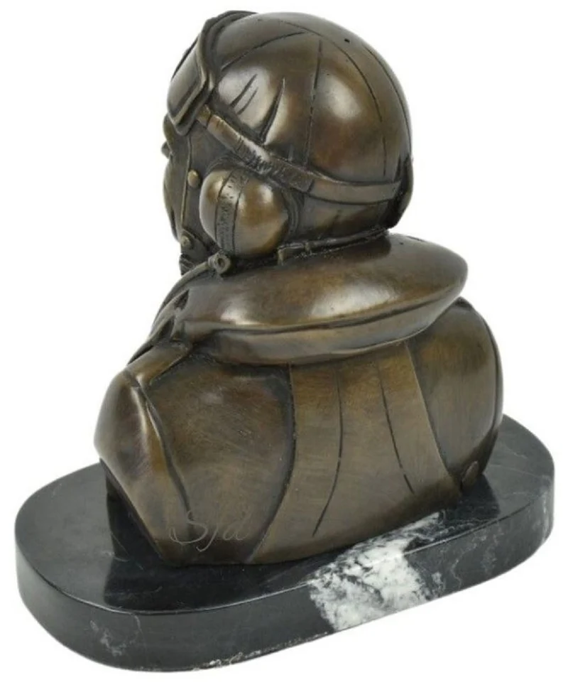 Casa Padrino Luxus Deko Bronze Büste mit Marmorsockel Pilot Bronze / Schwarz 19 x 11 x H. 19 cm - Bronze Skulptur Pilot - Bronze Figur Pilot - Dekofigur Pilot - Schreibtisch Deko Accessoires