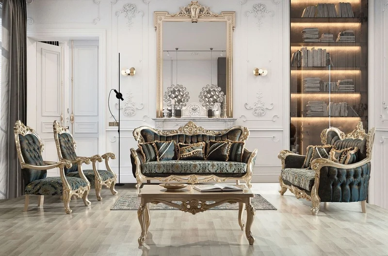 Casa Padrino Luxus Barock Couchtisch Silber / Gold - Prunkvoller Massivholz Wohnzimmertisch im Barockstil - Prunkvolle Barock Wohnzimmer Möbel