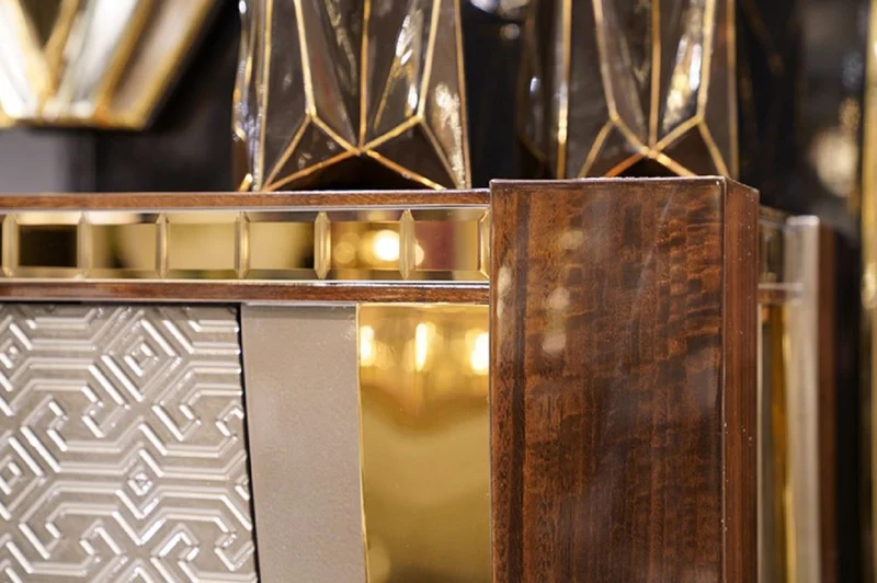 Casa Padrino Luxus Möbel Set Braun / Silber / Gold - 1 Luxus Sideboard mit 4 Türen & 2 Luxus Wandspiegel - Moderne Luxus Möbel