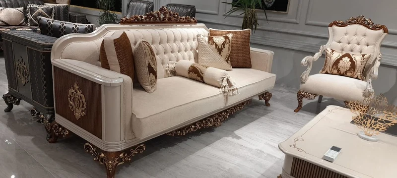 Casa Padrino Luxus Barock Sofa Beige / Grau / Braun / Gold - Prunkvolles Wohnzimmer Sofa - Barock Wohnzimmer Möbel - Edel & Prunkvoll