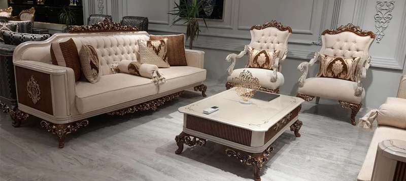 Casa Padrino Luxus Barock Sofa Beige / Grau / Braun / Gold - Prunkvolles Wohnzimmer Sofa - Barock Wohnzimmer Möbel - Edel & Prunkvoll