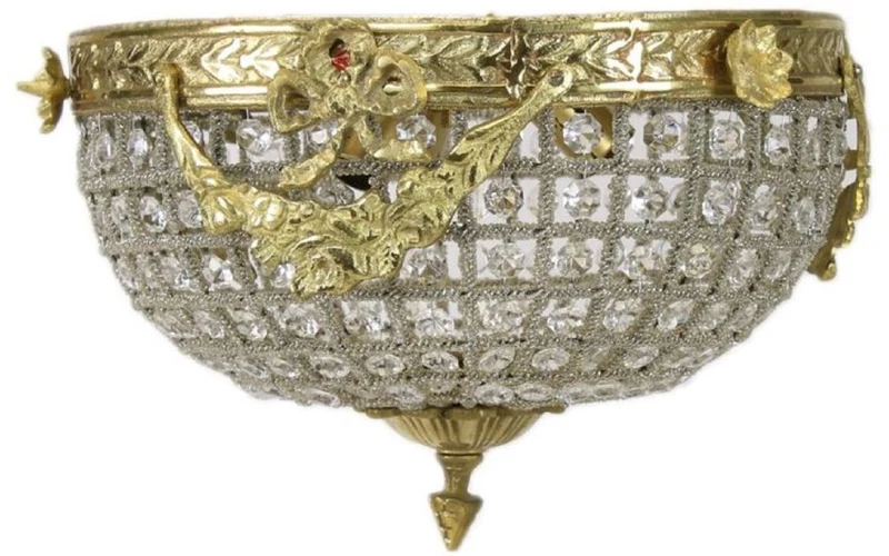 Casa Padrino Barock Kristall Deckenleuchte Gold Ø 30 cm - Runde Deckenlampe im Barockstil - Barock Leuchten - Edel & Prunkvoll