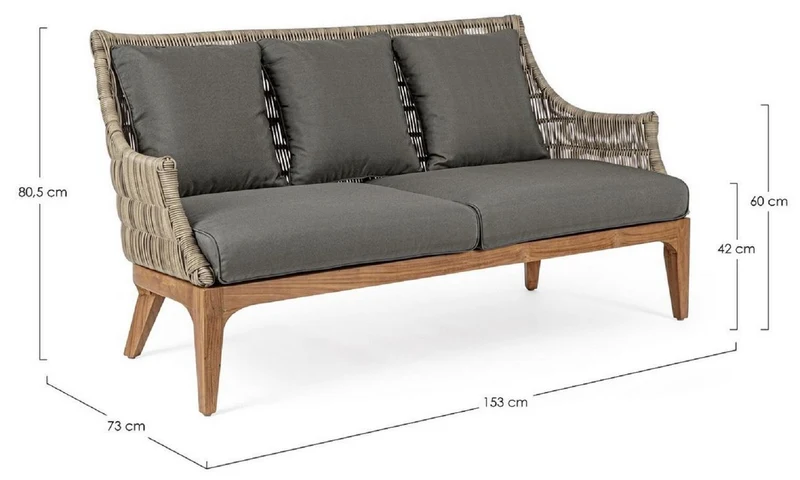 Casa Padrino Luxus Gartensofa mit Kissen Grau / Naturfarben / Braun 153 x 73 x H. 80,5 cm - Wetterbeständiges Garten & Terrassen Sofa - Garten & Terrassen Möbel - Luxus Qualität