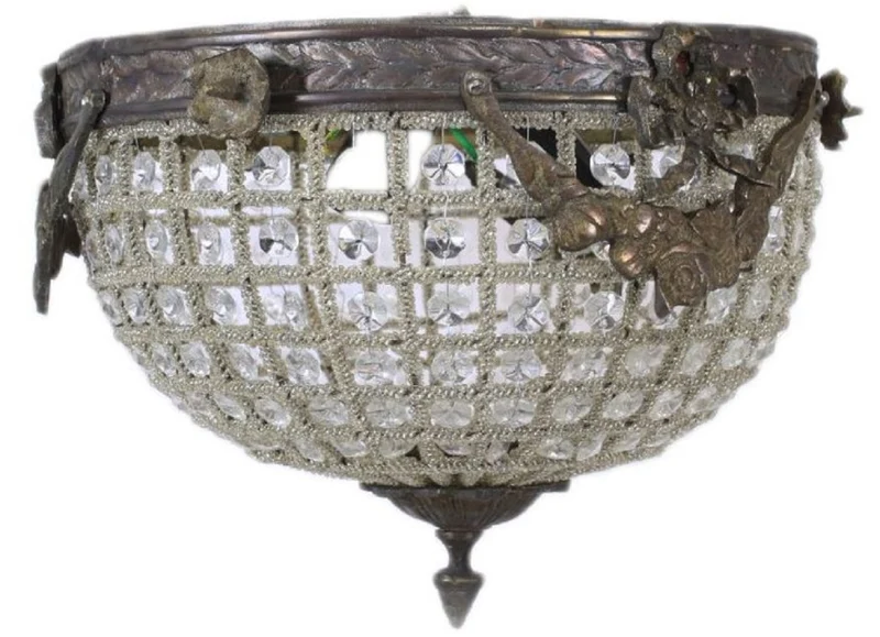 Casa Padrino Barock Kristall Deckenleuchte Oxidiert Ø 30 cm - Runde Deckenlampe im Barockstil - Barock Leuchten - Edel & Prunkvoll