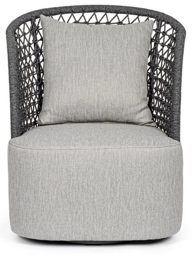 Casa Padrino Luxus Gartensessel mit Kissen Grau / Anthrazit 77 x 81 x H. 93 cm - Wetterbeständiger Garten & Terrassen Sessel - Garten & Terrassen Möbel - Luxus Qualität