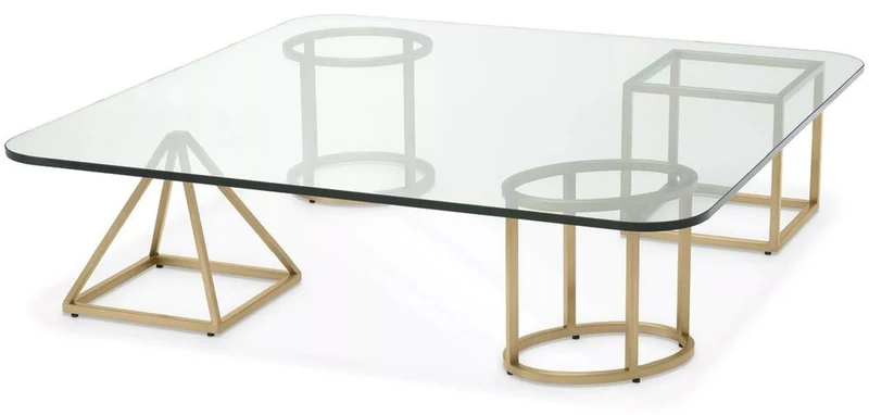 Casa Padrino Luxus Messing Couchtisch 120 x 120 x H. 30 cm - Quadratischer Wohnzimmertisch mit Glasplatte - Wohnzimmer Möbel - Luxus Möbel - Wohnzimmer Einrichtung - Luxus Einrichtung