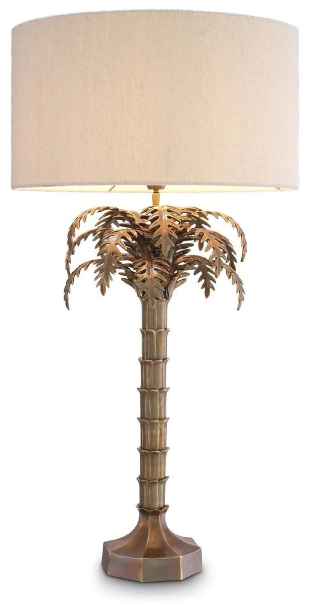 Casa Padrino Luxus Tischleuchte Vintage Messing / Creme Ø 56 x H. 106 cm - Schreibtischleuchte im Palmen Design - Luxus Tischleuchten