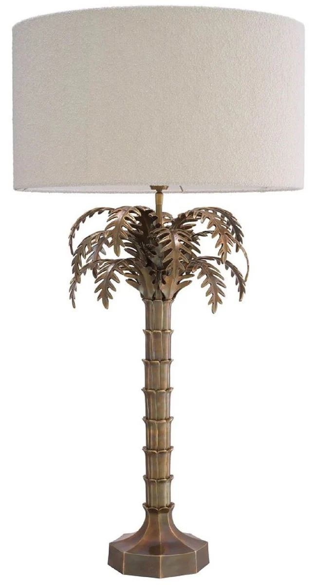 Casa Padrino Luxus Tischleuchte Vintage Messing / Creme Ø 56 x H. 106 cm - Schreibtischleuchte im Palmen Design - Luxus Tischleuchten