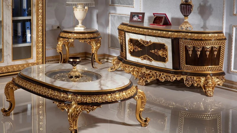 Casa Padrino Luxus Barock TV Schrank Weiß / Dunkelbraun / Gold - Prunkvolles Massivholz Sideboard mit Marmoroptik - Barock Wohnzimmer Möbel - Edel & Prunkvoll