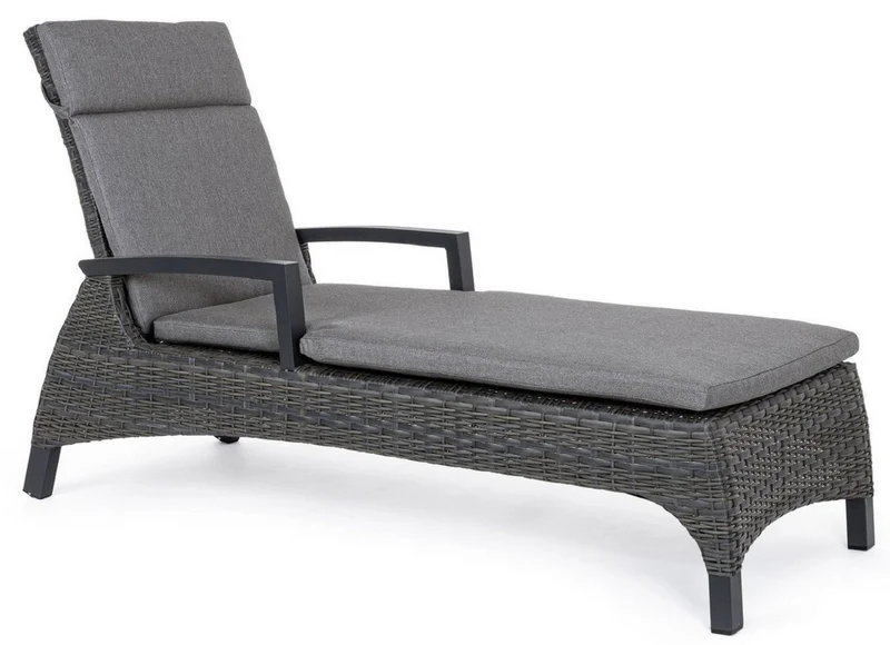 Casa Padrino Luxus Gartenliege Grau / Anthrazit 205 x 70 x H. 72-106 cm - Moderne Wetterbeständige Liege mit verstellbarer Rückenlehne und Armlehnen - Garten Hotel Pool Möbel - Luxus Qualität
