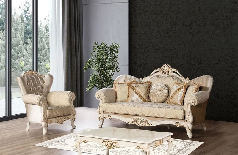 Casa Padrino Luxus Barock Sofa Gold / Creme / Gold - Prunkvolles Wohnzimmer Sofa mit Muster - Barock Wohnzimmer Möbel - Edel & Prunkvoll