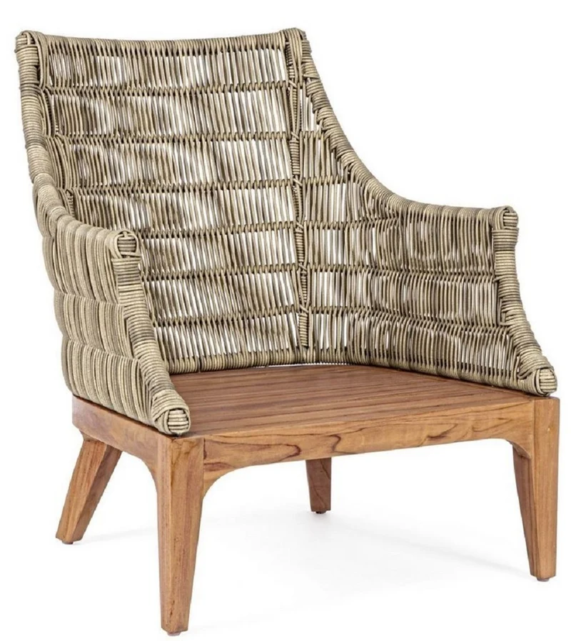 Casa Padrino Luxus Gartensessel mit Kissen Grau / Naturfarben / Braun 69 x 73 x H. 80,5 cm - Wetterbeständiger Garten & Terrassen Sessel - Garten & Terrassen Möbel - Luxus Qualität